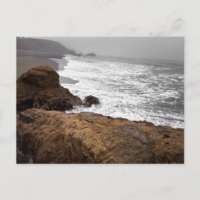 Rocky Coastline with Crashing Waves Misty View Postcard (Front)