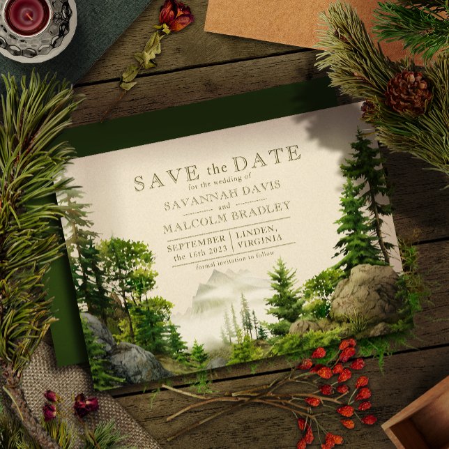 Rocky Forest Mountains | Rustic Wedding Save The Date (Creator Uploaded)