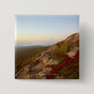Rocky Hillside, Red Flowers, Acadia National Park 15 Cm Square Badge
