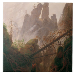 Rocky Landscape in the Elbe Sandstone Mountains Ceramic Tile