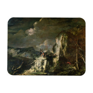 Rocky Landscape with a Huntsman and Warriors (oil Magnet