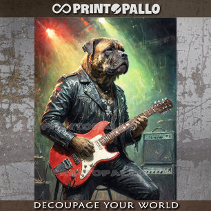 Rocky Mastiff dog playing electric guitar -  Tissue Paper