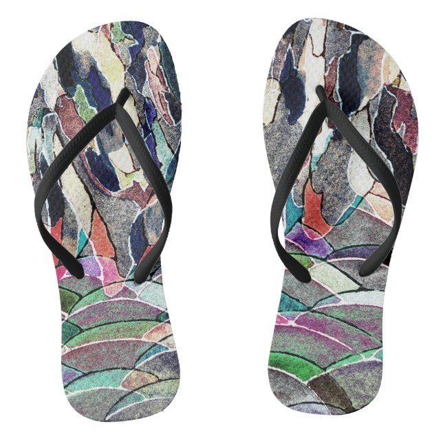 Rocky Meadow Watercolor Abstract Art Flip Flops (Footbed)