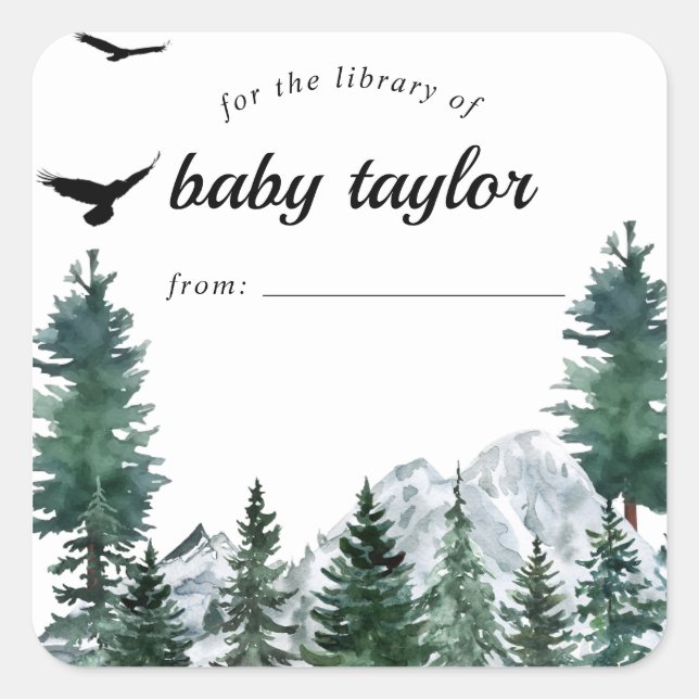 Rocky Mountain Baby Shower Bookplate Square Sticker (Front)