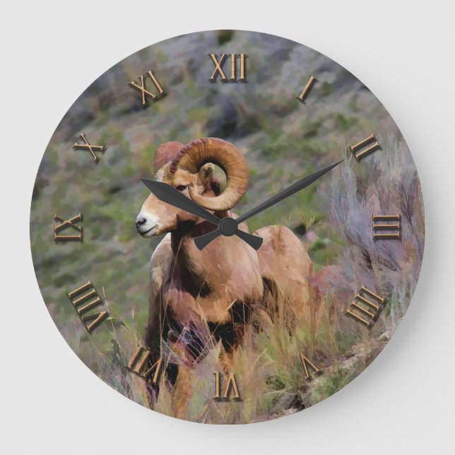 Rocky Mountain Bighorn Sheep Large Clock (Front)