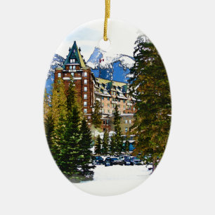 Rocky Mountain Castle - Banff Canada Ceramic Ornament