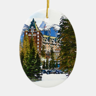Rocky Mountain Castle - Banff Canada Ceramic Ornament