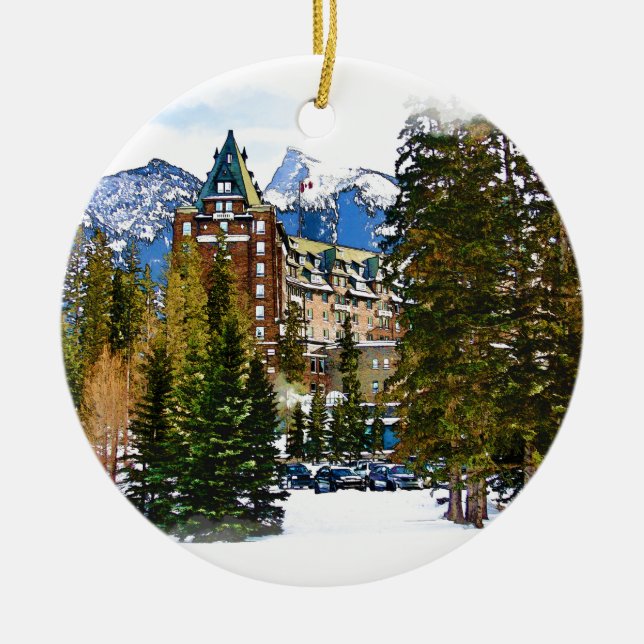 Rocky Mountain Castle - Banff Canada Ceramic Ornament (Front)
