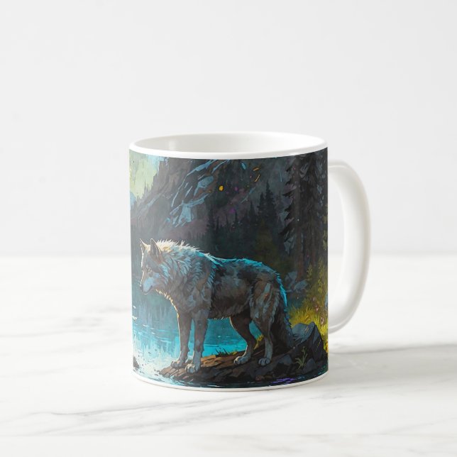 Rocky Mountain Gray Wolf Art Coffee Mug (Front Right)