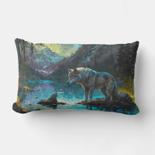 Rocky Mountain Gray Wolf Art Lumbar Cushion