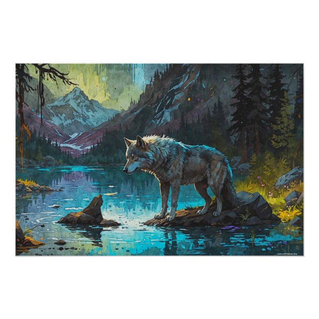 Rocky Mountain Gray Wolf Art Poster (Front)
