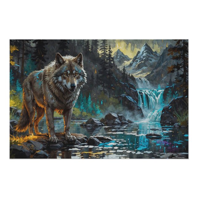 Rocky Mountain Gray Wolf Art Poster (Front)
