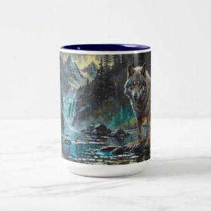 Rocky Mountain Gray Wolf Art Two-Tone Coffee Mug