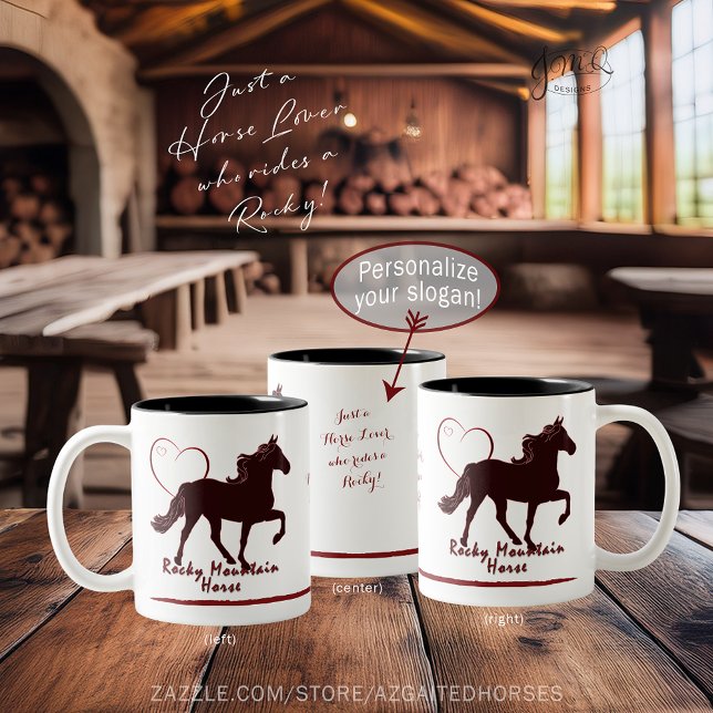 Rocky Mountain Horse Silhouette Heart Two-Tone Coffee Mug (Custom Rocky Mountain Horse silhouette mug with heart 🐎❤️☕)