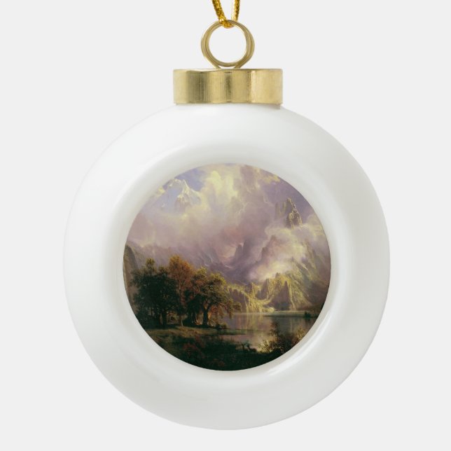 Rocky Mountain Landscape Majestic Scenery Ceramic Ball Christmas Ornament (Front)