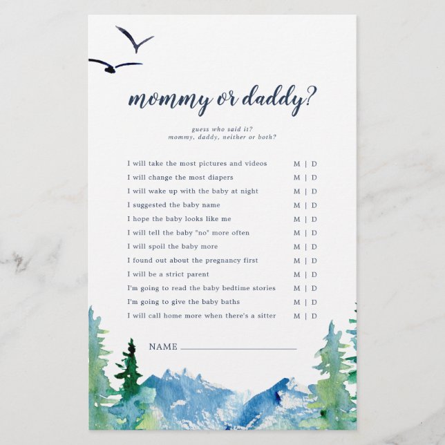 Rocky Mountain Mummy or Daddy Game (Front)