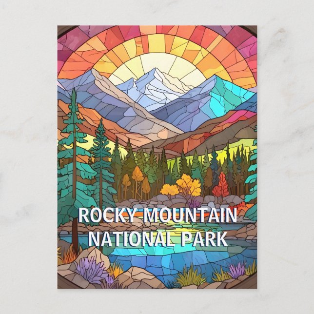 Rocky Mountain National Park Faux Stained Glass Postcard (Front)