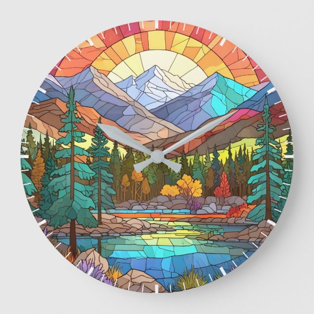 Rocky Mountain National Park Stained Glass Rockies Large Clock (Front)