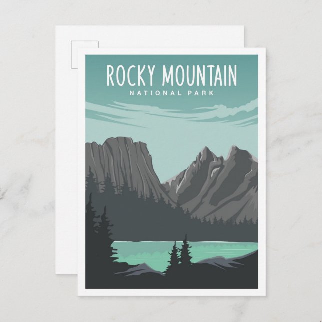 Rocky Mountain National Park Travel Illustration Postcard (Front/Back)