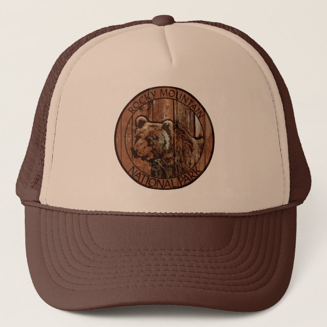 Rocky Mountain National Park wooden bear Trucker Hat (Front)
