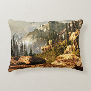 Rocky Mountain scene with bald eagle soaring in th Decorative Cushion