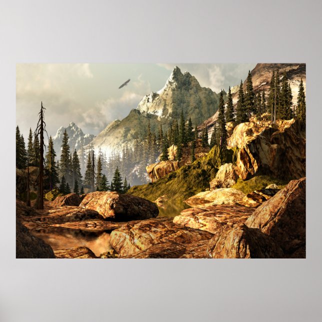 Rocky Mountain scene with bald eagle soaring in th Poster (Front)