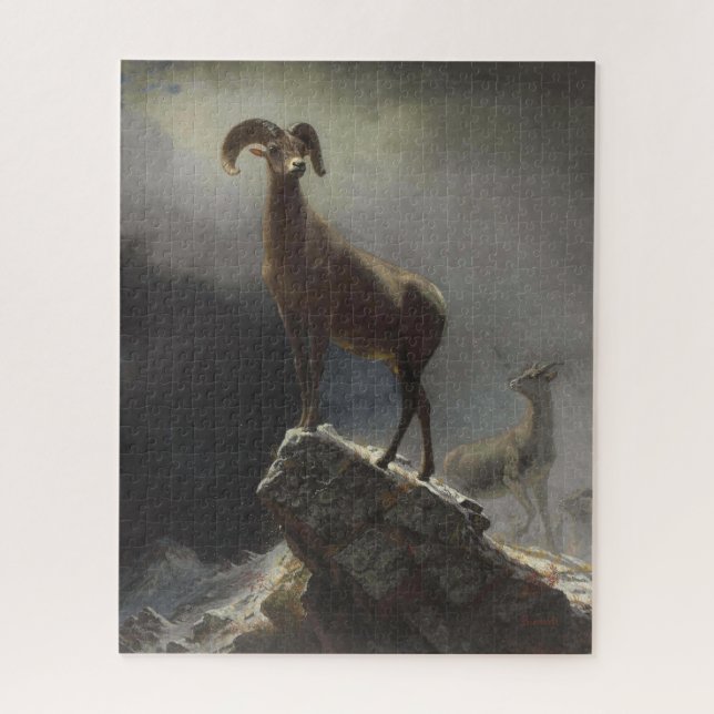 Rocky Mountain Sheep by Albert Bierstadt Decoupage Jigsaw Puzzle (Vertical)