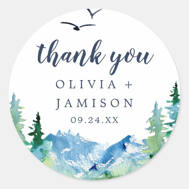 Rocky Mountain Thank You Wedding Favour Sticker (Front)