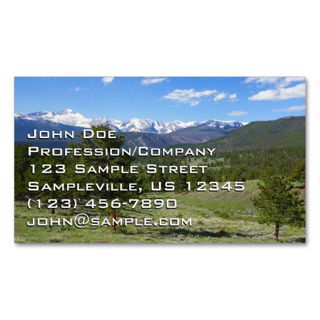 Rocky Mountain View Scenic Landscape Magnetic Business Card (Front)