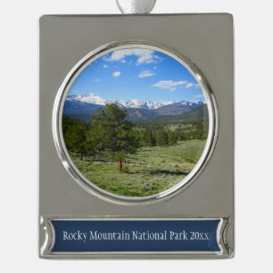 Rocky Mountain View Scenic Landscape Silver Plated Banner Ornament