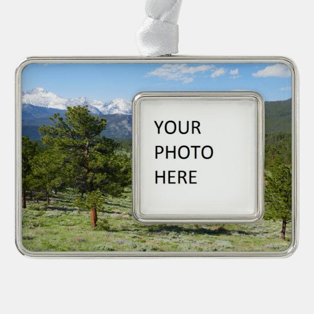 Rocky Mountain View Scenic Landscape Silver Plated Framed Ornament (Front)