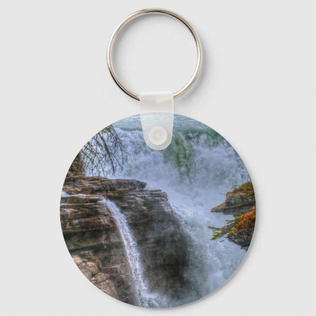 Rocky Mountain Waterfall Nature Photo Key Ring (Front)