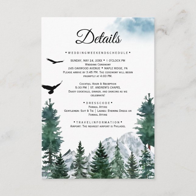 Rocky Mountain Wedding Details Card (Front)