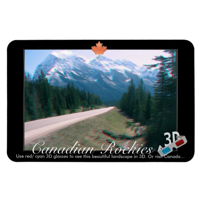 Rocky Mountains Canada 3D Red Cyan Anaglyph Photo Magnet (Horizontal)