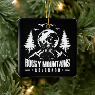 Rocky Mountains Colorado Bigfoot Vintage Hiking Ceramic Ornament