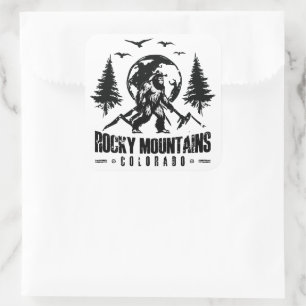 Rocky Mountains Colorado Bigfoot Vintage Hiking Square Sticker