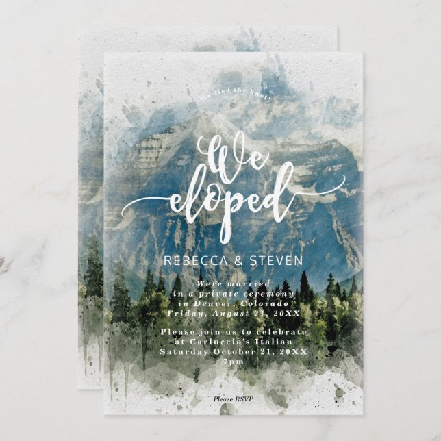 rocky mountains fir trees we eloped invitation (Front/Back)