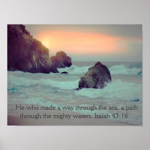 Rocky Ocean Sea Shore  w/ Bible Verse Poster