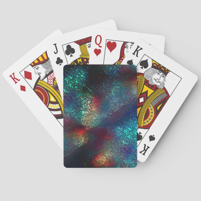 Rocky or aluminium foil under blue and red plastic playing cards (Back)