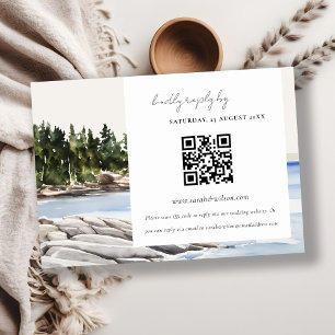 Rocky Pine Mountain Seascape Wedding QR Code RSVP Enclosure Card