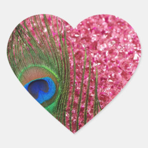 Rocky Pink Peacock Feather Heart Sticker