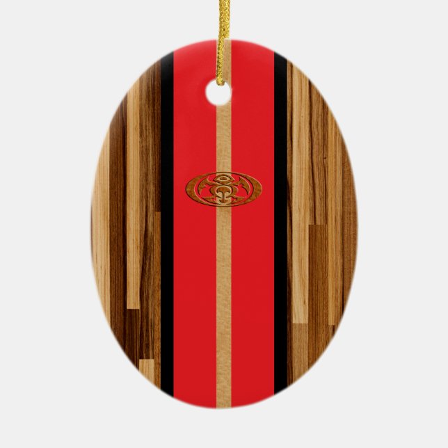Rocky Point Hawaiian Engineered FauxWood Surfboard Ceramic Ornament (Front)