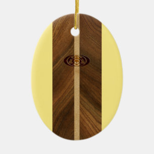 Rocky Point Hawaiian Faux Wood Surfboard Ceramic Ornament