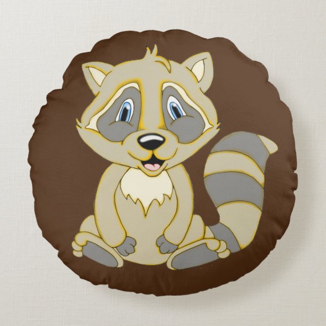 Rocky Racoon Round Throw Pillow (Front)