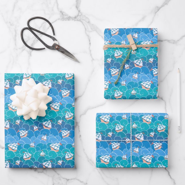 Rocky Sea Pattern Wrapping Paper Sheet (Front)