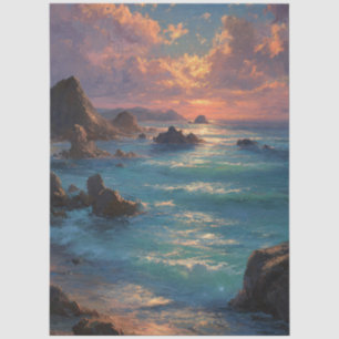 Rocky Sea Sunset Decoupage Tissue Paper