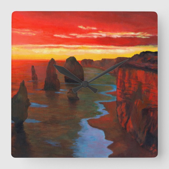 Rocky Seashore At Sunset Square Wall Clock (Front)