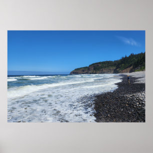 Rocky shore ocean waves art poster
