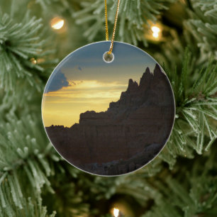 Rocky Silhouette, Badlands National Park, Sunset Ceramic Tree Decoration