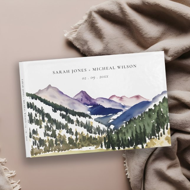 Rocky Snow Mountain Watercolor Landscape Wedding Guest Book (Creator Uploaded)